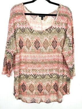 Kristin Nicole Aztec Woven Knit Top Pink Olive Women's‎ Size 2X
